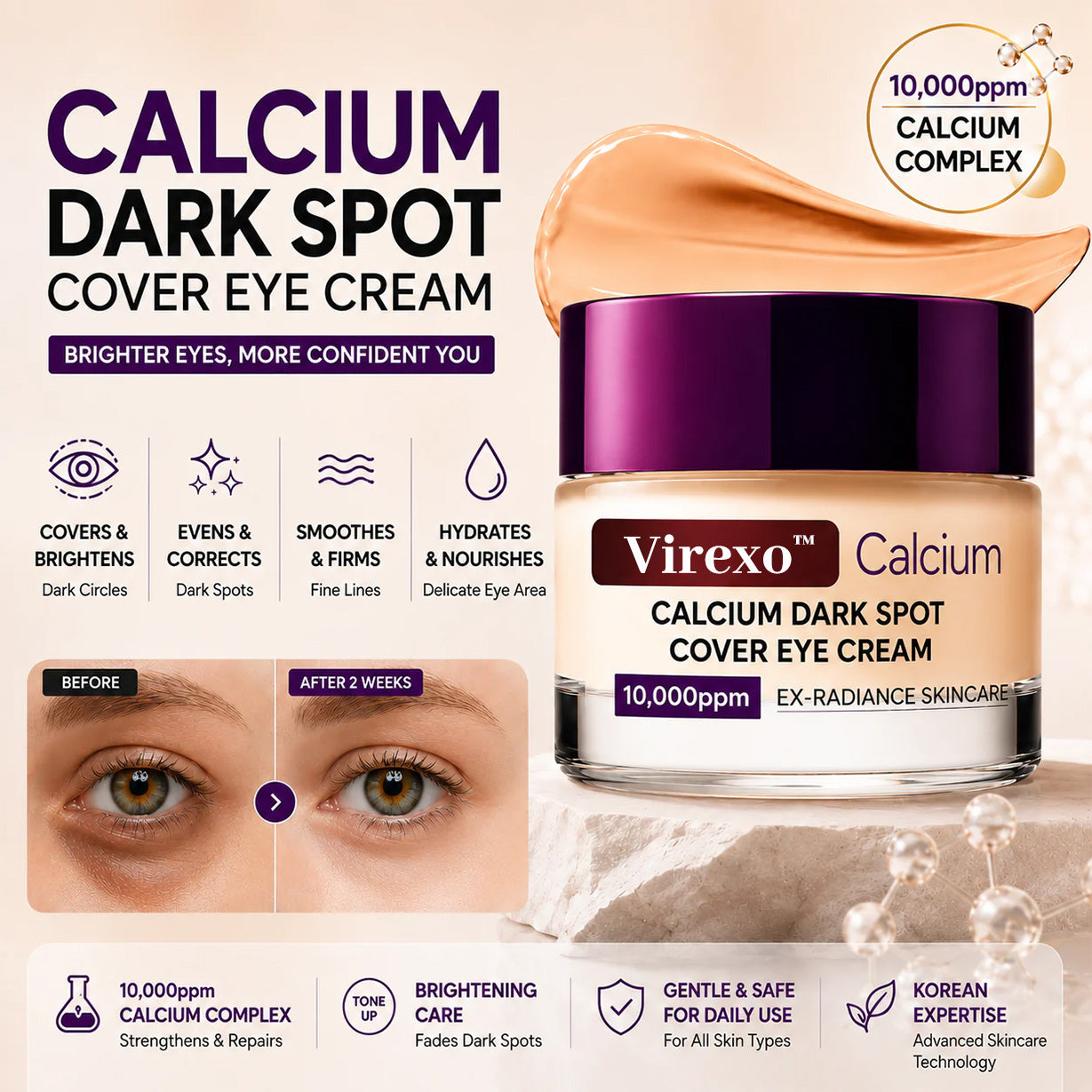 🔥LAST DAY 50% OFF!! Virexo Korean Calcium Dark Spot Eye Cream