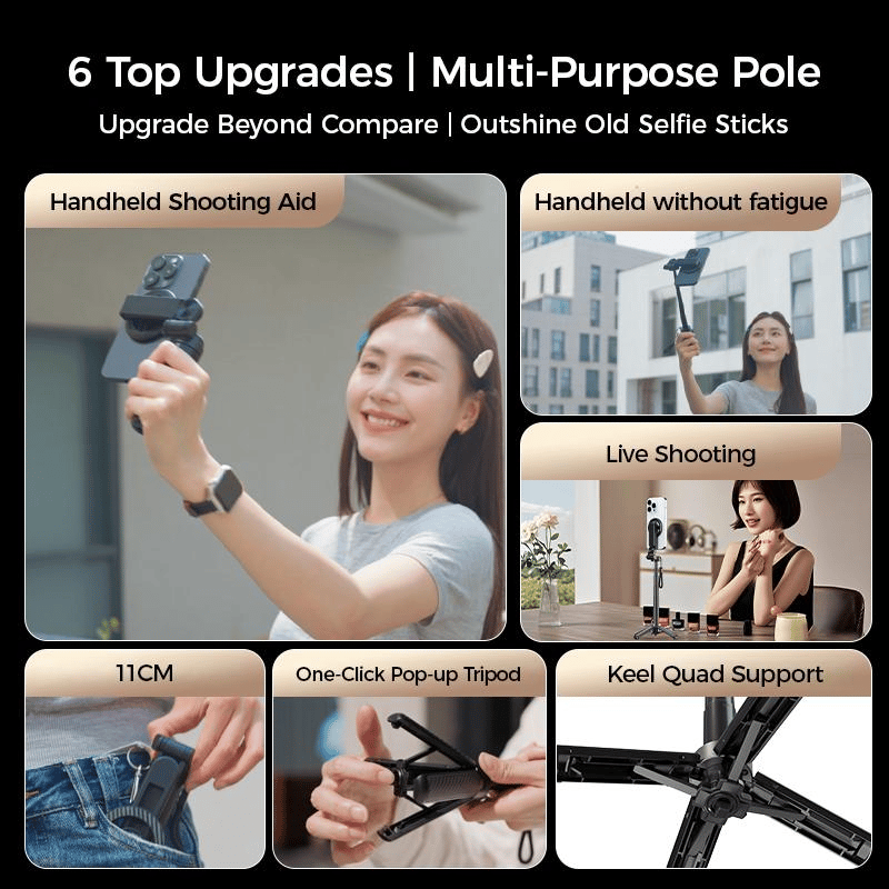 4-in-1 Magnetic Selfie Stick with 360° Rotating Design